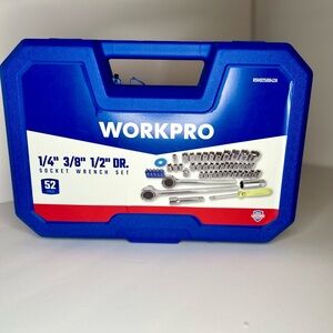 WORKPRO 52 Piece Ratcheting Socket Set 1/4 3/8 1/2 in Heavy Duty Holder Included